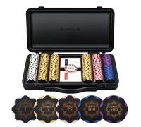 SLOWPLAY Nash 14g Clay Poker Chip Set Black Gold Edition- 300PCS Full Set for Texas Hold’em | Numbered Chips: 1, 5, 25, 100, 500 | Premium Case with Durable German Polycarbonate Shell