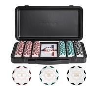 SLOWPLAY Nash 14g Clay Poker Chip Set White Gold Edition- 300PCS Core Set for Texas Hold’em | Numbered Chips: 5, 25, 100 | Premium Case with Durable German Polycarbonate Shell