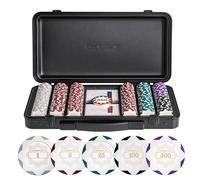 SLOWPLAY Nash 14g Clay Poker Chip Set White Gold Edition- 300PCS Full Set for Texas Hold’em | Numbered Chips: 1, 5, 25, 100, 500 | Premium Case with Durable German Polycarbonate Shell