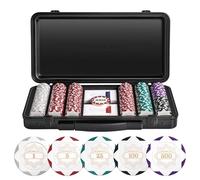 SLOWPLAY Nash 14g Clay Poker Chip Set White Gold Edition- 300PCS Full Set for Texas Hold’em | Numbered Chips: 1, 5, 25, 100, 500 | Premium Case with Durable German Polycarbonate Shell