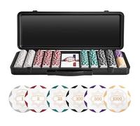 SLOWPLAY Nash 14g Clay Poker Chip Set White Gold Edition- 500PCS Full Set for Texas Hold’em | Numbered Chips: 1, 5, 25, 100, 500, 1000 | Premium Case with Durable German Polycarbonate Shell