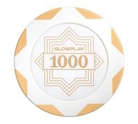 SLOWPLAY Nash Clay Poker Chips White Gold Edition, 14 Grams Heavyweight Clay Composite, 40mm Large Chips in Bulk, Pack of 50 with Denomination of 1000