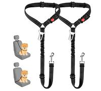 SlowTon 2 in 1 Dog Seatbelts for Cars UK, 2 Pack Pet Car Seat belt Headrest Restraint with Seatbelt Clip Puppy Safety Adjustable Dog Car Harness Belt with Anti-Shock Elastic Bungee Buffer for Vehicles