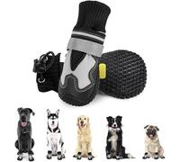 SlowTon 2PCS Dog Boots for Injured Paws Waterproof - Warm Fleece Lined Dog Paw Protector for Winter Snowy Day Non-Slip Dog Shoes with Reflective Straps Outdoor Walking Boots Small Medium Large Dogs