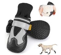SlowTon 2PCS Dog Boots for Injured Paws Waterproof - Warm Fleece Lined Dog Paw Protector for Winter Snowy Day Non-Slip Dog Shoes with Reflective Straps Outdoor Walking Boots Small Medium Large Dogs