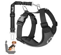 SlowTon Dog Car Harness Seatbelt Set, Pet Vest Harness with Safety Seat Belt for Trip and Daily Use Adjustable Elastic Strap and Multifunction Breathable Fabric Vest in Vehicle for Dogs