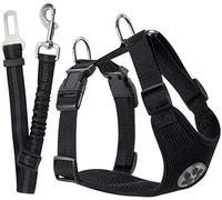 SlowTon Dog Car Harness Seatbelt Set, Pet Vest Harness with Safety Seat Belt for Trip and Daily Use Adjustable Elastic Strap and Multifunction Breathable Fabric Vest in Vehicle for Dogs