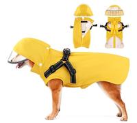 SlowTon Dog Raincoat - Puppy Rain Coat with Chest Harness, Removable Hood Waterproof Zipper Rain Jacket, Sleeveless Double Layer Rain Poncho with Reflective Brims for Small Medium Large Dogs