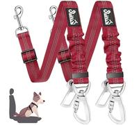 SlowTon Dog Seatbelt, 2 Pack Dog Seat Belt Car Leash Adjustable Elastic Bungee Buffer Heavy Duty Nylon Reflective Pet Safety Tether Connect to Dog Harness for Travel Riding in Vehicle