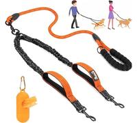 SlowTon Double Dog Lead for Walking 2 dogs No Tangle - 360° Swivel Heavy Duty Reflective Adjustable Dual Splitter with Soft Padded Handle, Comfortable Shock Absorbing Leash for Small Medium Dogs