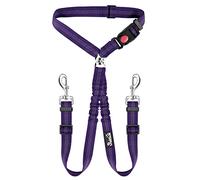 SlowTon Double Dog Seat Belt, Adjustable Headrest Dog Car Harness with Anti-shock Elastic Bungee Buffer, 2-in-1 Pet Cars Safety Seatbelt Restraint and Dog Leash Lead for Travel Walking Daily Use