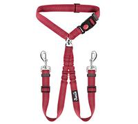 SlowTon Double Dog Seat Belt, Adjustable Headrest Dog Car Harness with Anti-shock Elastic Bungee Buffer, 2-in-1 Pet Cars Safety Seatbelt Restraint and Dog Leash Lead for Travel Walking Daily Use