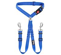 SlowTon Double Dog Seat Belt, Adjustable Headrest Dog Car Harness with Anti-shock Elastic Bungee Buffer, 2-in-1 Pet Cars Safety Seatbelt Restraint and Dog Leash Lead for Travel Walking Daily Use
