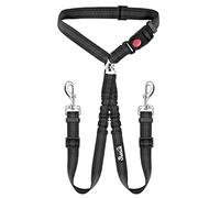 SlowTon Double Dog Seat Belt, New Dual Pet Car Headrest Restraint Safety Seatbelt No Tangle Dog Leash Duty Adjust Elastic Bungee Puppy Lead Splitter Connect Harness in Vehicle Travel for 2 dog (Black)