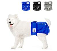 SlowTon Reusable Dog Nappies Female, 3 Pack No Leak Washable Period Pants Super Absorbent Heat Comfortable Sanitary Diapers with Adjustable Buttons for Small Medium Large Dogs, Black/Grey/Blue