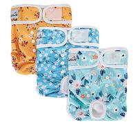 SlowTon Reusable Dog Nappies Female, 3 Pack No Leak Washable Period Pants, Super Absorbent Heat Pants Comfortable Sanitary Puppy Diapers with Adjustable Buttons