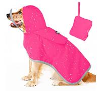 SlowTon Waterproof Dog Raincoat, Clear Hooded Double Layer Rain Jacket for Small Medium Large Dogs Puppies, Dog Poncho with Reflective Strip Adjustable Straps and Storage Pocket