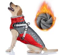 SlowTon Winter Dog Coat with Detachable Harness, Waterproof Fleece lining Warm Dog Clothes for Small Medium Large Dogs, Reflective Adjustable furry Jacket Outdoor Walking Puppy Vest Apparel