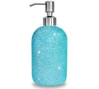 SlowVibes 18Oz Bling Blue Soap Dispenser with Rust Proof Stainless Steel Pump,Refillable Liquid Hand Wash Bottle for Bathroom Kitchen,Sparkle Decorative Shower Dispenser,Rhinestone Lotion Dispenser