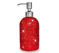 SlowVibes 18Oz Bling Red Soap Dispenser with Rust Proof Stainless Steel Pump,Refillable Liquid Hand Wash Bottle for Bathroom Kitchen,Sparkle Decorative Shower Dispenser,Rhinestone Lotion Dispenser
