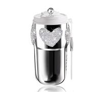 SlowVibes Bling Rhinestone Heart Travel Thermal Coffee Mug with lid,Leakproof Insulated Coffee Cups,Glitter Tumbler Keep Hot/Ice Coffee,Tea and Beer,Stainless Steel Reusable Water Cup,Women Gifts