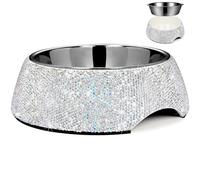 SlowVibes Bling Stainless Steel Dog Bowls,12oz Detachable Rhinestone Metal Food Water Bowl for Feeding Dogs Cats,Rust Resistant Non-Slip Puppy Dish,Sparkle Essentials for Small Medium Large Girl Pets