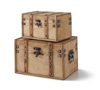 SLPR Natural Treasures Wooden Trunk Chest (Set of 2, Natural) | Decorative Old Rustic Wooden Keepsake Memory Trinket Nesting Boxes