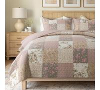 SLPR Secret Garden 3-Piece Real Patchwork Cotton Quilt Set (249cm x 274cm) | with 2 Shams Pre-Washed Reversible Machine Washable Lightweight Bedspread Coverlet