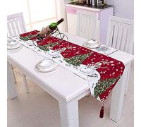 SLRMKK Christmas Embroidered Table Runner,Xmas Table Linens,Christmas Decoration Home Tablecover Decorative 2 Sides,Cotton Linen Classic Table Bedding Mat Dining Room Party Holiday Decor