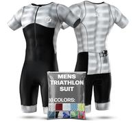 SLS3 Mens Triathlon Suit - Tri Suit Mens Short Sleeve - Breathable, Quick Drying Trisuit with 2 Pockets, Custom Padding for Cycling, Swimming & Running, Aero Design (Midnight Blur, S)