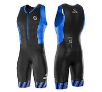 SLS3 Triathlon Suit Men | Tri Suit | Trisuits | Men's Trisuit | 2 Pocket FRT Skinsuit | Great Fit And Comfortable | Designed by Athletes (Black/Blue Stripes, Large)