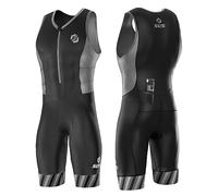 SLS3 Triathlon Suit Men | Tri Suit | Trisuits | Men's Trisuit | 2 Pocket FRT Skinsuit | Great Fit And Comfortable | Designed by Athletes (Black/Gray Stripes, Large)