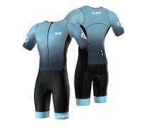 SLS3 Triathlon Suit Mens Elite Aero Trisuit Men - Tri Suit Triathlon - Full Zip, Aero Sleeves, Internal and Rear Pockets (Ocean Deep,Large)