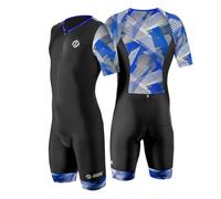 SLS3 Triathlon Suits Mens - Aerodynamic Sleeved Mens Tri Suit, Blue Edge S | Lightweight Trisuit with Premium FX Fabrics - 2 Pockets