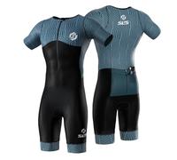 SLS3 Triathlon Suits Mens - Aerodynamic Sleeved Tri Suit Men - Lightweight Trisuit with Premium FX Fabrics - 2 Pockets (Carbon Teal, Large)