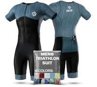 SLS3 Triathlon Suits Mens - Aerodynamic Sleeved Tri Suit Men - Lightweight Trisuit with Premium FX Fabrics - 2 Pockets (Carbon Teal, X-Large)