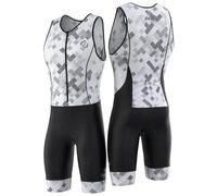 SLS3 Triathlon Suits Mens - Durable Sleeveless Tri Suit Men Triathlon Suit - Lightweight Trisuit with 2 Pockets for Storage (White Fractal, X-Large)