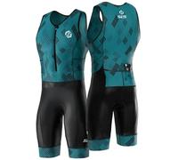 SLS3 Triathlon Suits Mens - Durable Sleeveless Tri Suit Men Triathlon Suit - Lightweight Trisuit with 2 Pockets for Storage (Teal Fractal, X-Large)