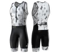 SLS3 Triathlon Suits Mens - Durable Sleeveless Tri Suit Men Triathlon Suit - Lightweight Trisuit with 2 Pockets for Storage (White Fractal, X-Large)