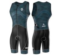 SLS3 Triathlon Suits Mens - Premium Trisuit Triathlon Men - Sleeveless, Quick Drying Tri Kit with Large Back Pocket (Navy Fractal, Large)