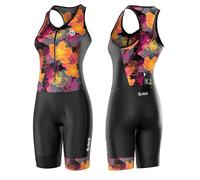 SLS3 Triathlon Suits Women - One Piece Tri Suit - Premium PRO FX Womens Triathlon Suit - Lightweight Trisuit with Slim Athletic Fit, No Shelf Bra (Black/Sunrise Blooms, Large)