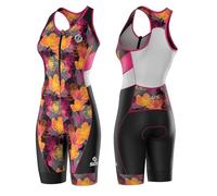 SLS3 Triathlon Suits Women - One Piece Tri Suit - Premium PRO FX Womens Triathlon Suit - Lightweight Trisuit with Slim Athletic Fit, No Shelf Bra (Black/Sunrise Blooms, Small)