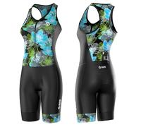 SLS3 Triathlon Suits Women - One Piece Tri Suit Women - Premium PRO FX Womens Triathlon Suit - Lightweight Trisuit Women, Slim Athletic Fit, No Shelf Bra (Black/Ocean Blooms, XL)