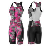 SLS3 Triathlon Suits Women - Premium SFX Material & Fit Trisuit Women - One Piece Female Tri Suit - Padded Womens Triathlon Suit (Pink Sangria Camo, Large)