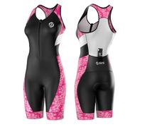 SLS3 Triathlon Suits Women - Premium SFX Material & Fit Trisuit Women - One Piece Female Tri Suit - Padded Womens Triathlon Suit (Pink Floral & Black, Large)