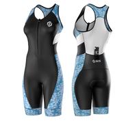 SLS3 Triathlon Suits Women - Sleeveless Trisuit Women - Premium FX Fabric, Tri Suit Womens Triathlon Suit, No Shelf Bra (Blue Rose, Large)