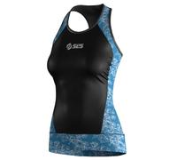SLS3 Triathlon Top Women - Premium Pro Womens Tri Top, Breathable & Quick Dry - Sleeveless Triathlon Jersey with Slim Athletic Fit, No Shelf Bra (Iris Blue Floral, M)