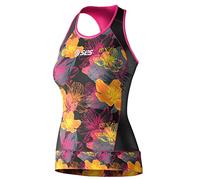 SLS3 Triathlon Top Women - Premium Pro Womens Tri Top, Breathable & Quick Dry - Sleeveless Triathlon Jersey with Slim Athletic Fit, No Shelf Bra (Black/Sunrise Blooms, XL)