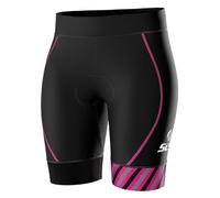 SLS3 Womens Triathlon FX Tri Bike Shorts | 6 inch Short Solid | Super Comfy with Soft Chamois | German Designed (Black/Bright Rose Stripes, Large)
