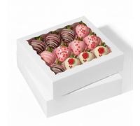 SLShePack 50Pack 9X9X2.5 Inches White Bakery Boxes,Pie Boxes with Clear Window Treat Boxes for Chocolate Strawberries, Pastries, Muffins, Donuts,Cookie,Breakable Heart
